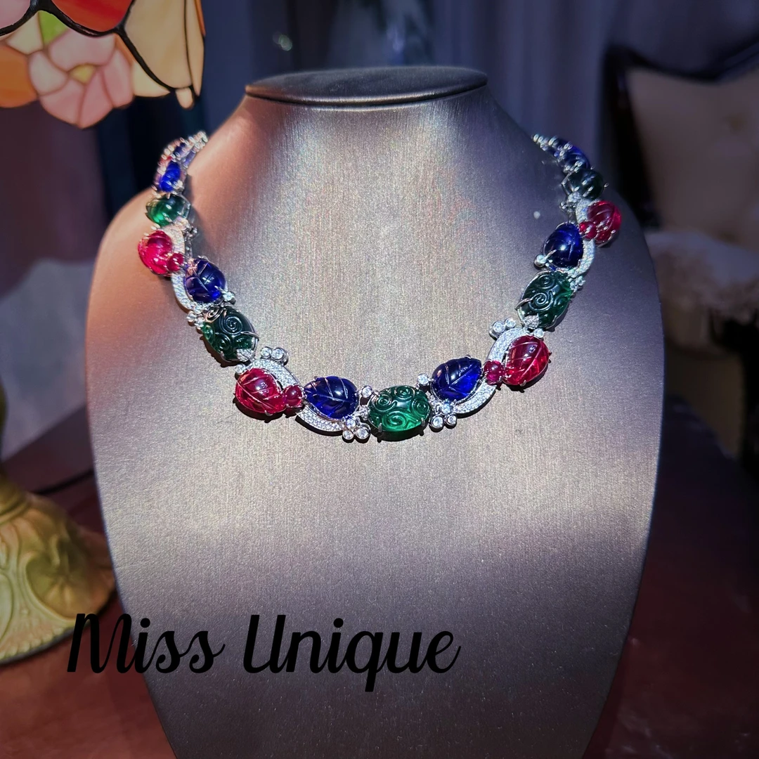 S2098展款红蓝绿叶子水果项链