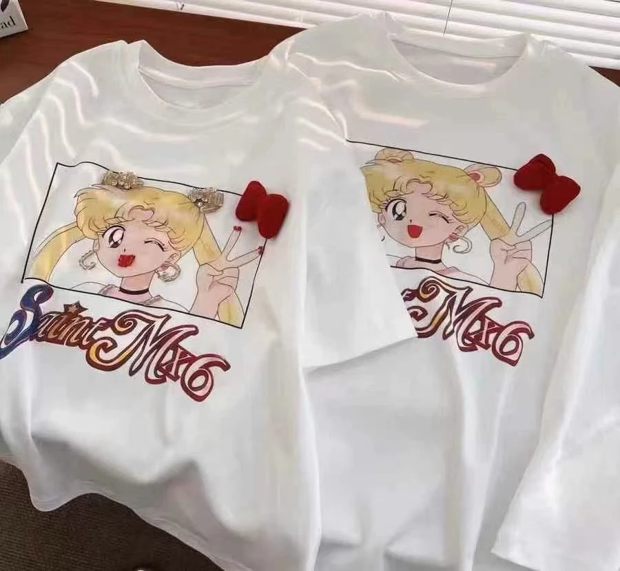 女童卡通印花短袖T恤趣味设计宽松洋气上衣2025夏新款可亲子