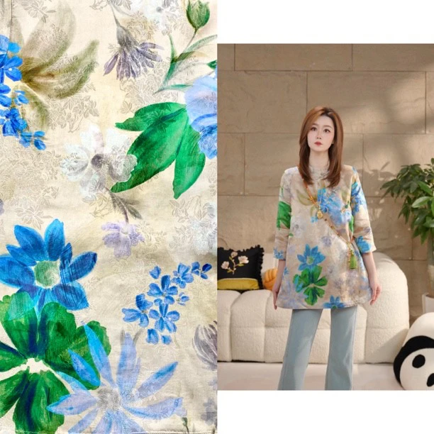 Miss.Z【青绿间】新中式人丝提花立领盘扣衬衫#c6022