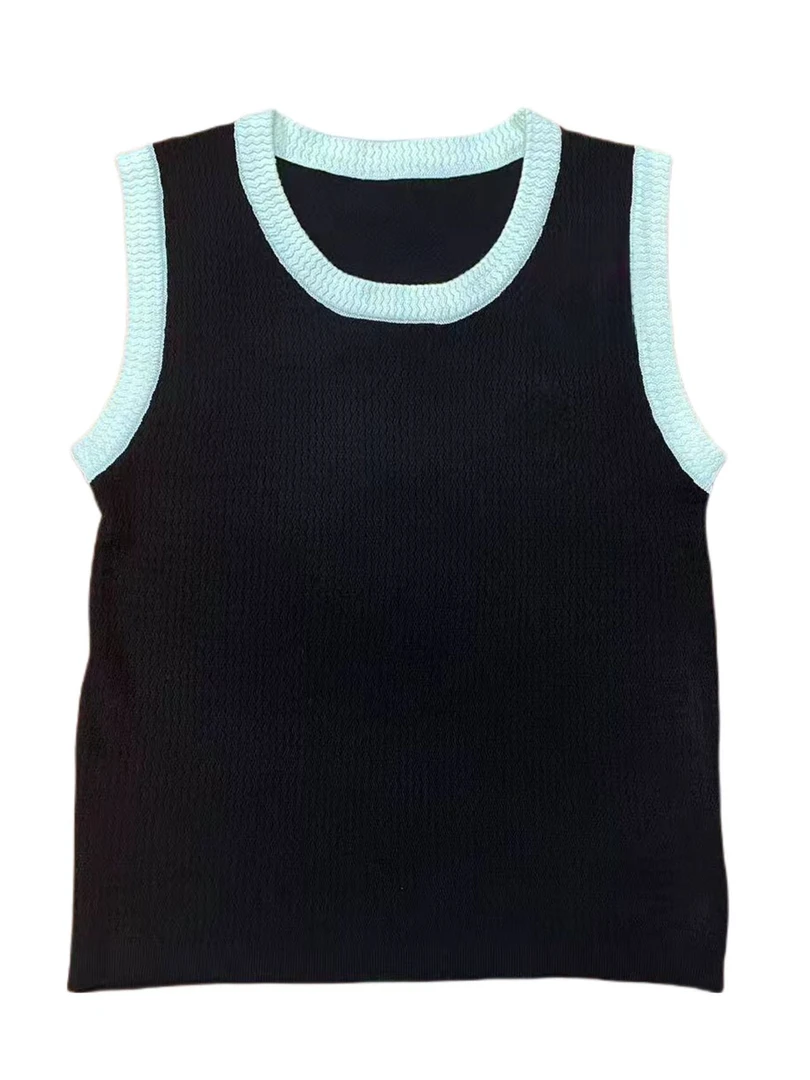 【s027】香家2025黑色轻奢时尚无袖针织背心