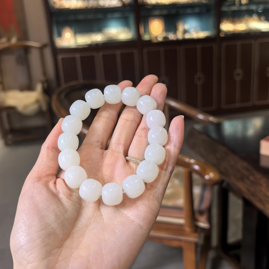 和田玉俄巴沙料白玉老型珠14mm