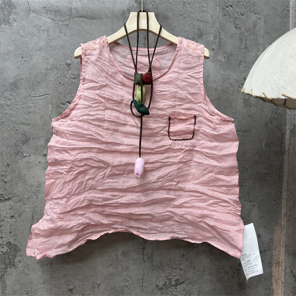 小九 原创苎麻简约时尚手工口袋宽松百搭背心  衣长68胸围120左右