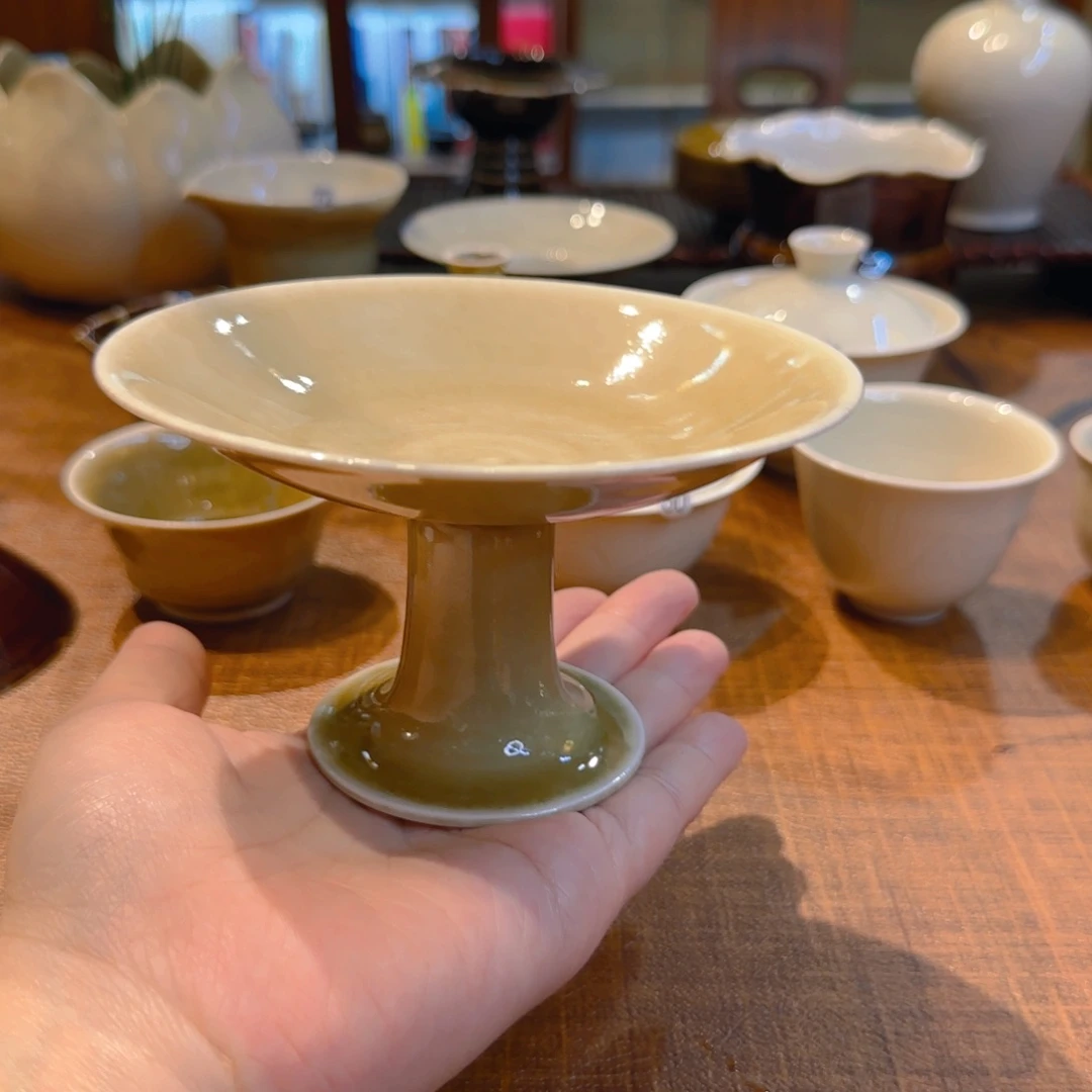 黄定高足盘 口13cm