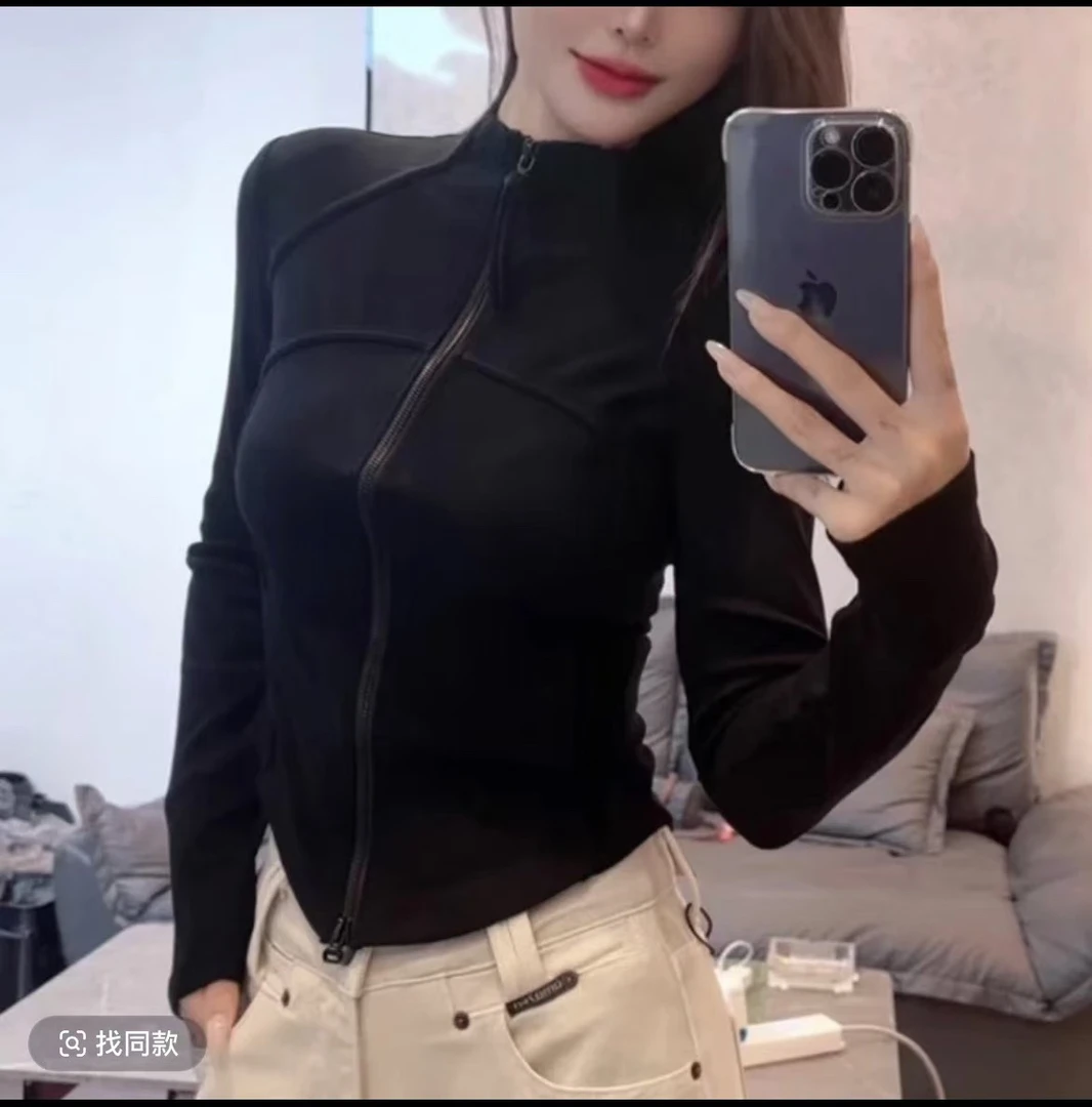 大码女装春季新款同款修身显瘦瑜伽服打底上衣外套