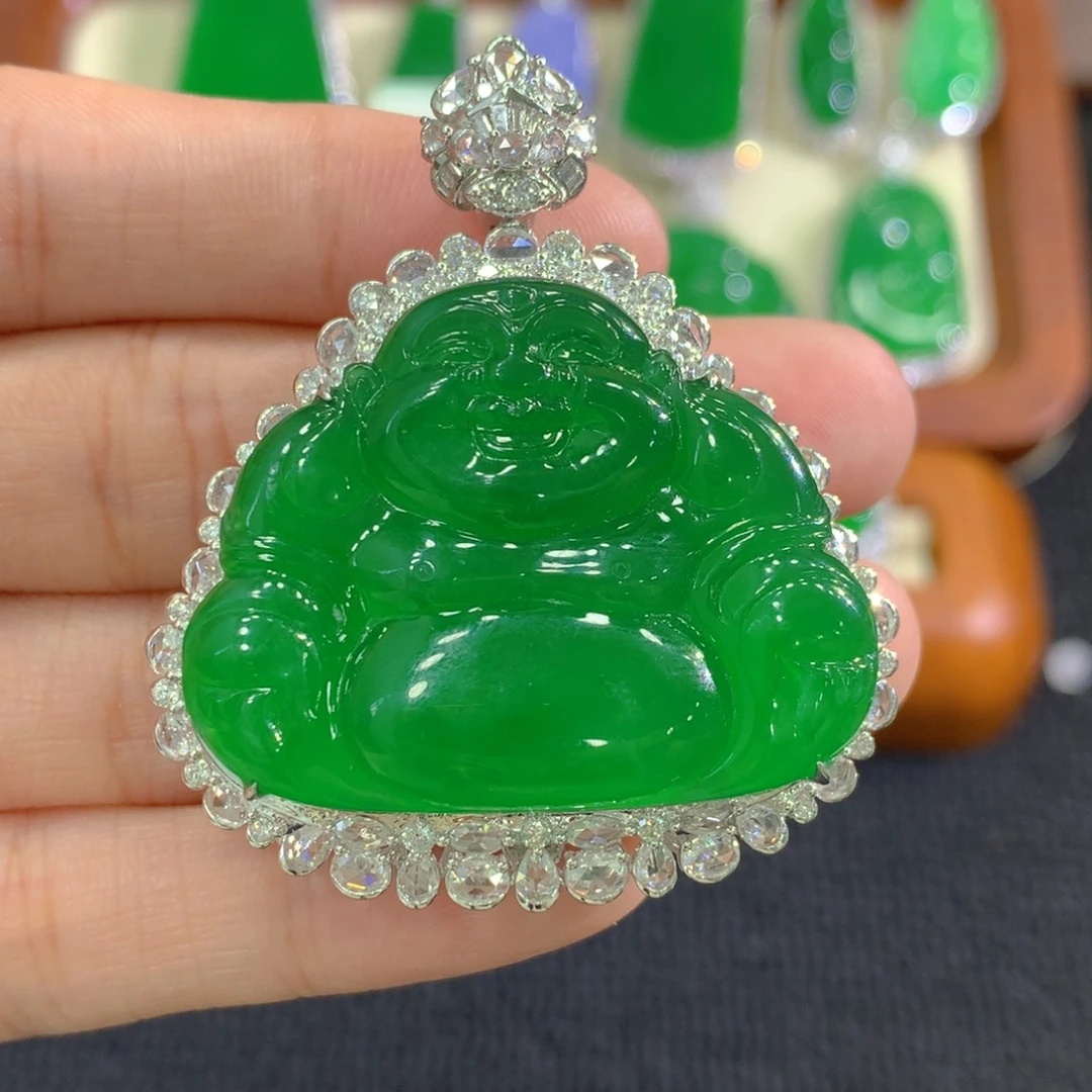 翡翠18K金镶嵌吊坠(不含链)佛公