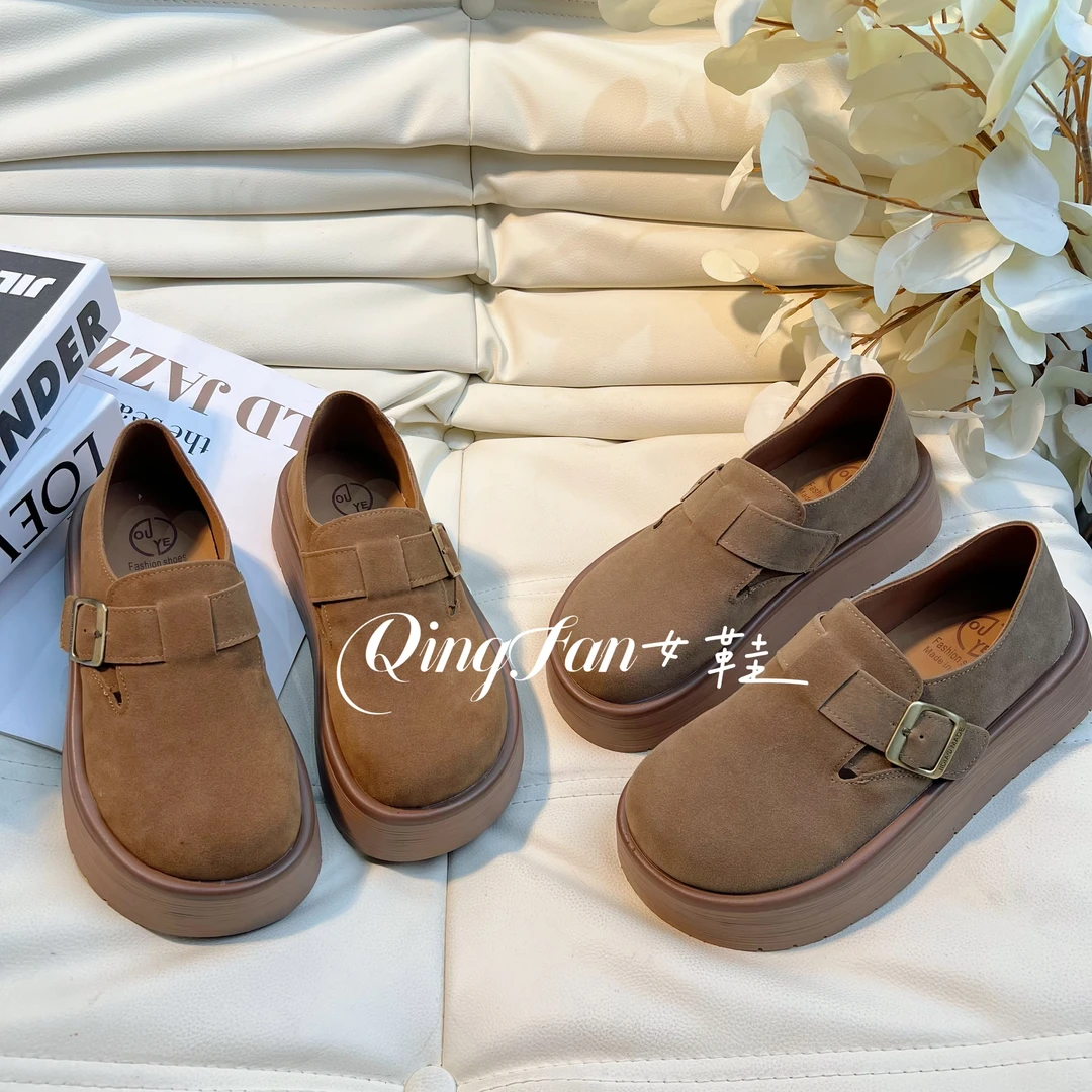 复古厚底勃肯鞋女2025年早春新款增高懒人一脚蹬乐福鞋百搭博肯鞋