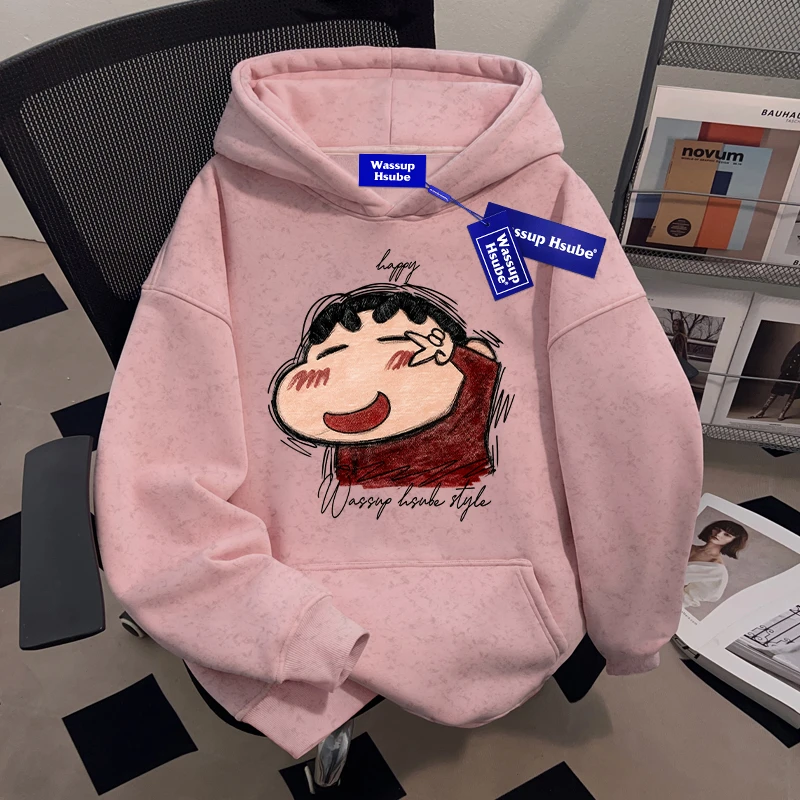 WASSUP HSUBE蜡笔小新扎染设计感秋季卫衣慵懒风宽松套头连帽上衣