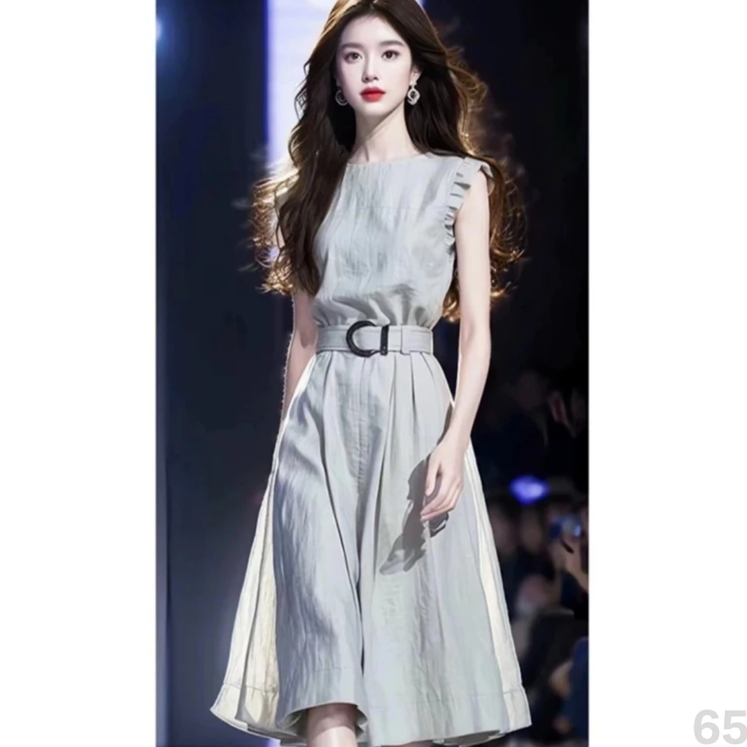 外贸春气质轻奢收腰新款欧美领抹胸法式网纱连衣裙优雅长裙