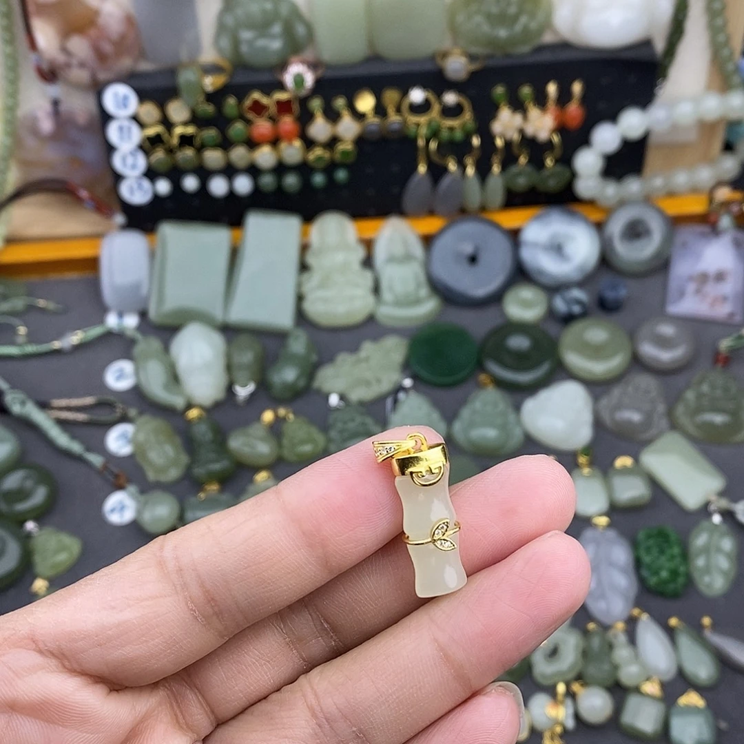 和田玉银S925镶嵌吊坠(不含链)