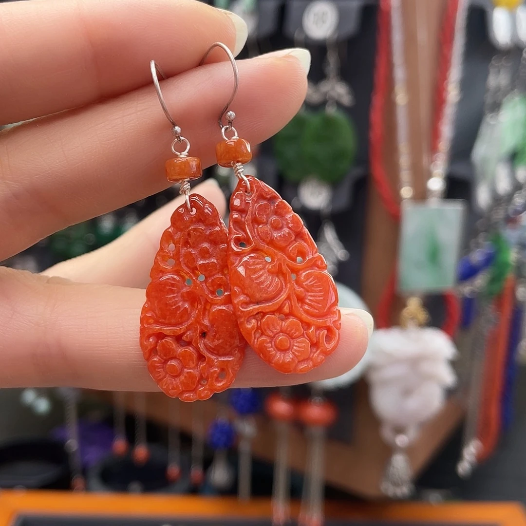 翡翠耳饰银S925镶嵌893ghjhgu