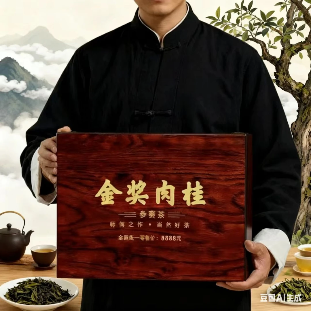 福建金奖肉桂-武夷岩茶肉桂黑檀木礼箱-可以试喝十罐