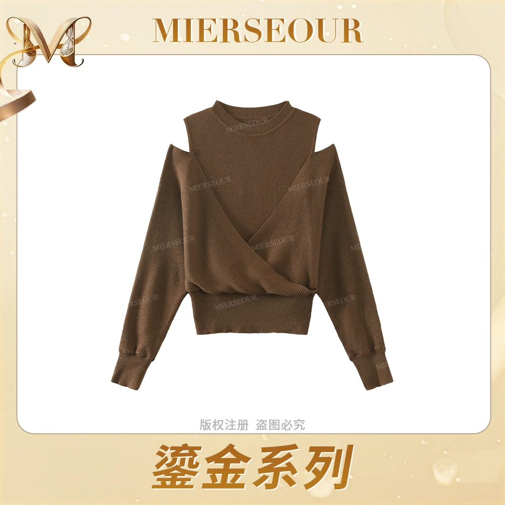 MIERSEOUR鎏金系列 【心动赴约】小心机露肩长袖针织上衣6932显瘦
