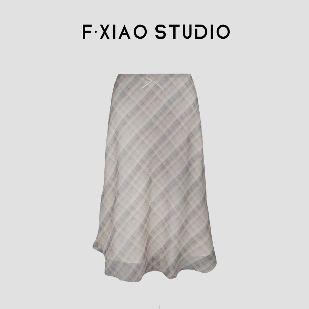 F·XIAO 小众设计款法式复古 温柔风高腰A字格纹半裙
