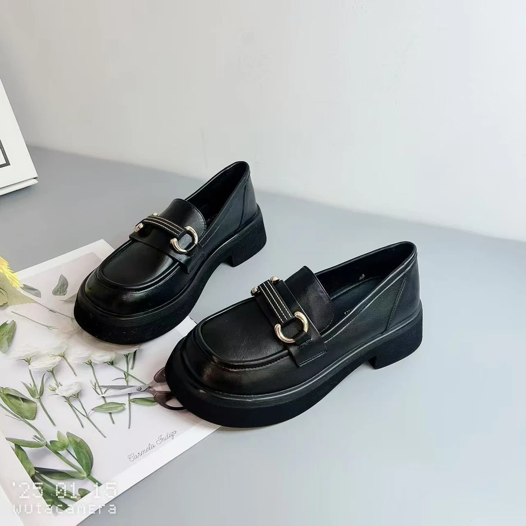 915-1 新款时尚复古英伦风软底学院厚底乐福鞋