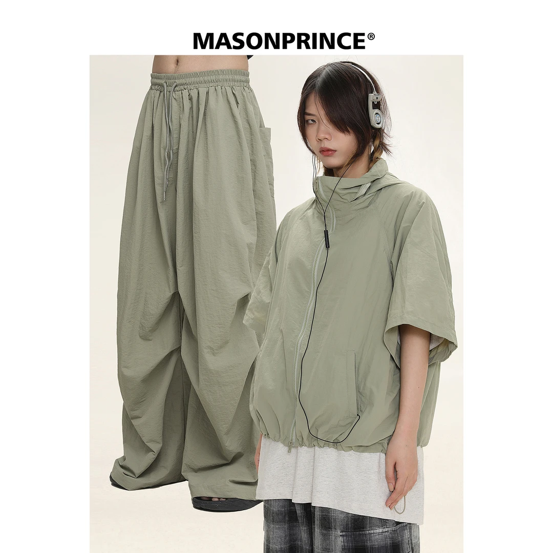 MASONPRINCE 夏季日系速干型宽松运动套装男潮牌设计感休闲两件套