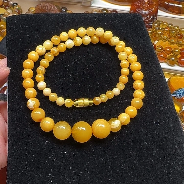 琥珀颈饰未镶嵌天然波罗的海圆珠项链24.4克