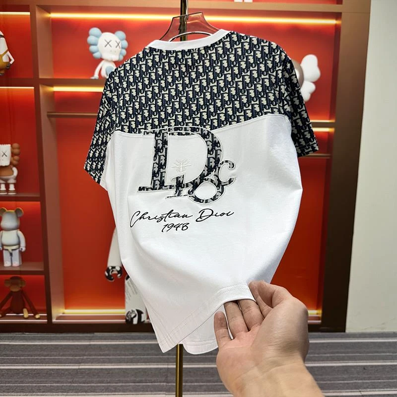 2025新款夏季拼接T恤潮流时尚贴布刺绣印花短袖网红时尚百搭体恤t