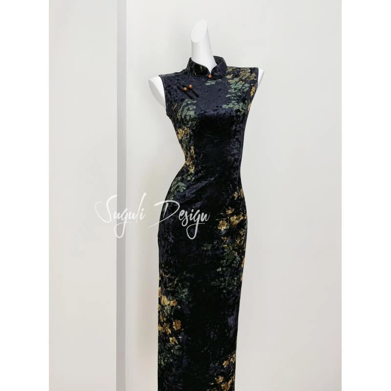 苏故里【暗香浮动】文艺港风复古高端日常旗袍奢华气质双层衣长120