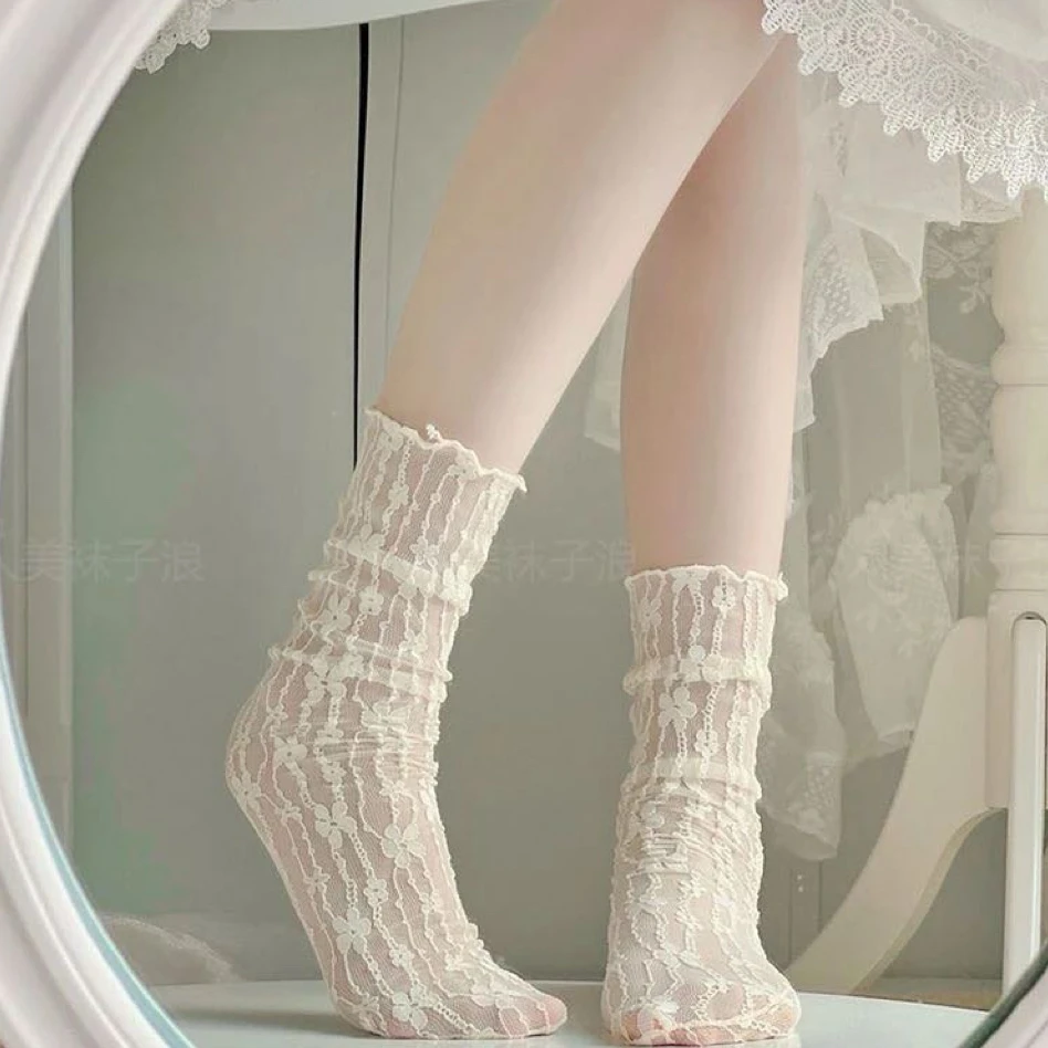 超美气质仙女蕾丝花朵堆堆袜 中筒日韩夏季ins薄款透气袜