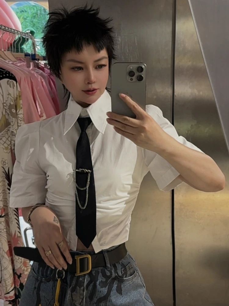 【济州岛】LANBO 流苏扣针领带设计短袖衬衫