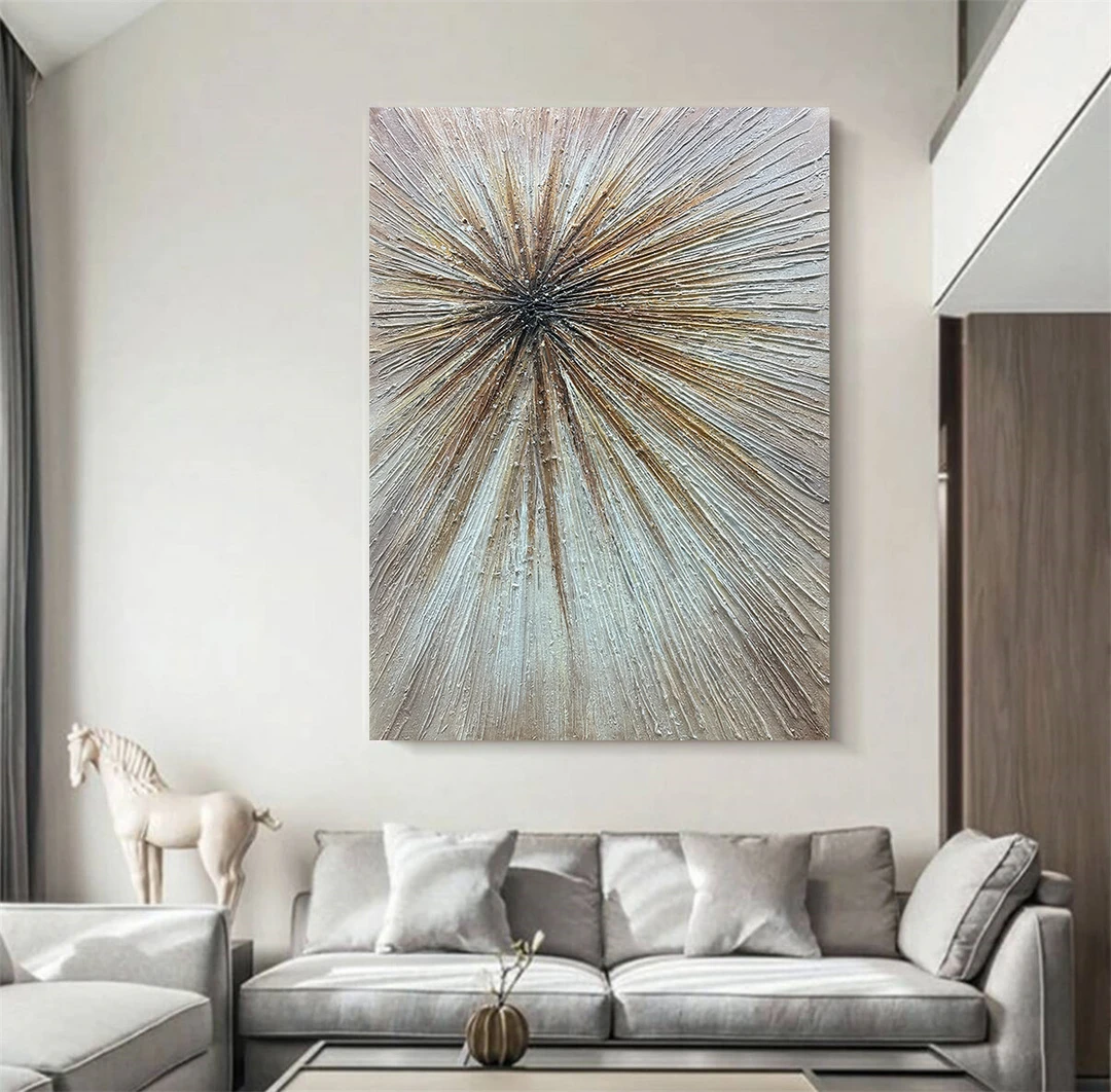 《追光》客厅沙发背景竖版纯手绘油画现代简约玄关挂画抽象肌理画