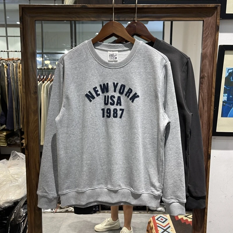 美式复古贴布刺绣字母卫衣男潮流时尚宽松套头毛圈卫衣外套男