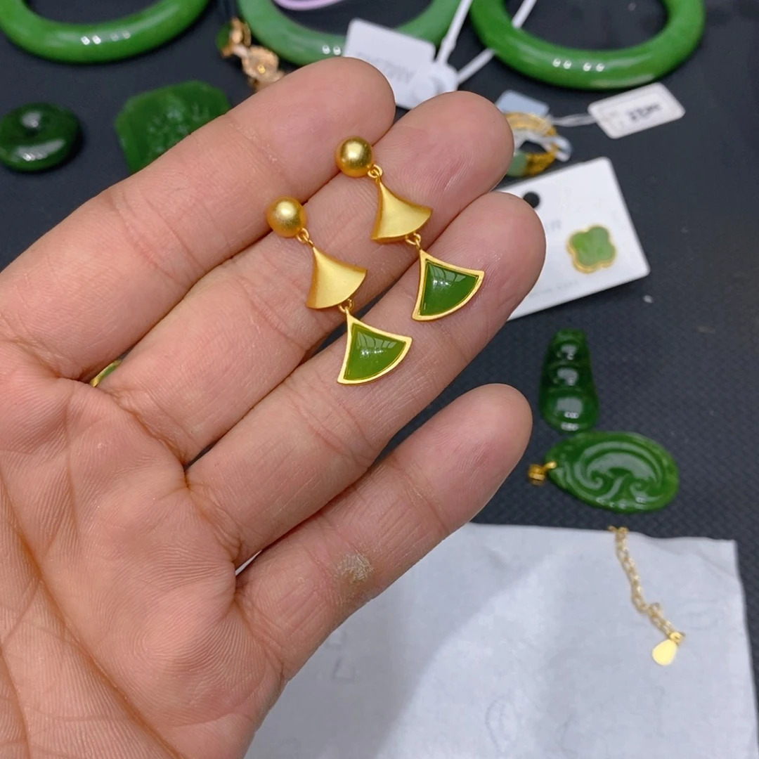 和田玉（碧玉）手链银S925镀金镶嵌