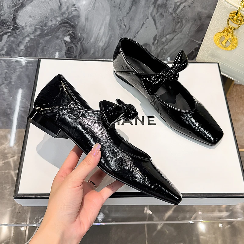 羊皮版蝴蝶结玛丽珍鞋平底方头单鞋女2025夏季新款百搭时尚法式