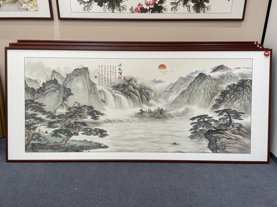 D389新中式283x123cm山水画客厅装饰画沙发背景墙挂画