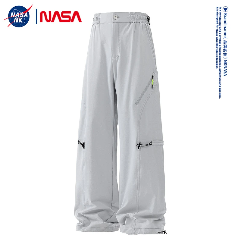 NASA联名褶皱冲锋裤男秋冬季户外机能风伞兵工装宽松直筒休闲长裤