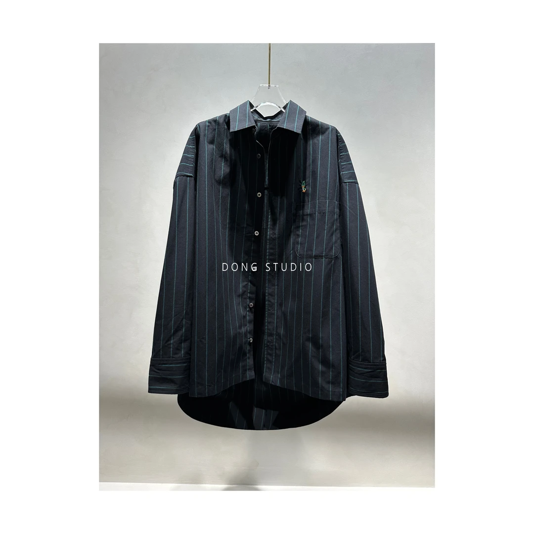 杜威鸭鸭.绿条纹.进口挺阔棉.松弛感衬衫I5176