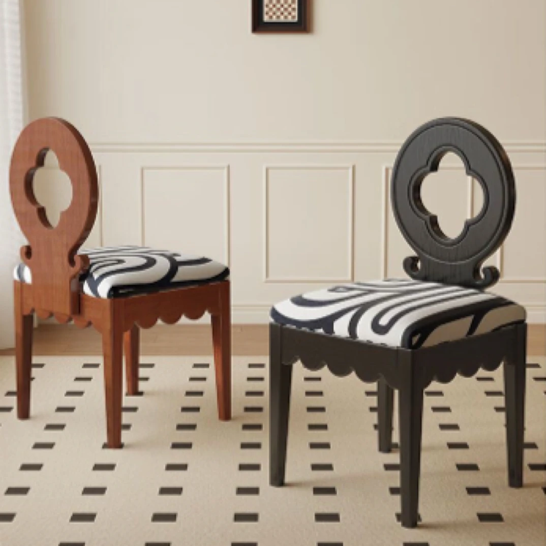 【四叶草餐椅】中古实木餐椅法式四叶草餐椅轻奢化妆椅