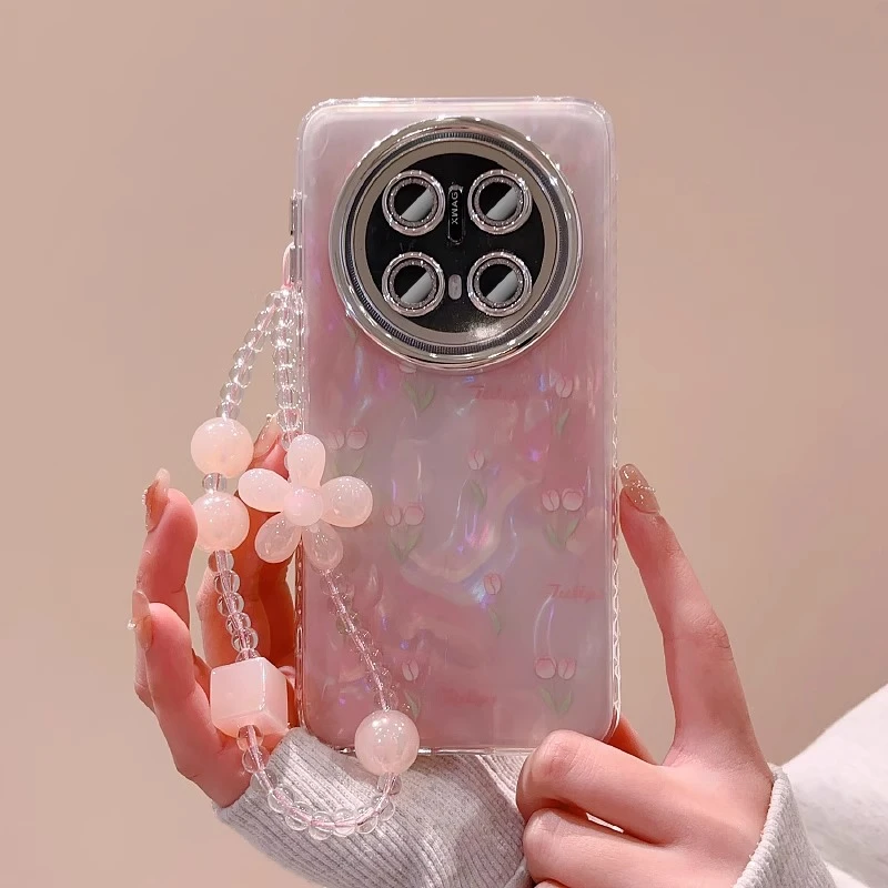 贝壳纹郁金香适用华为mate70Pro手机壳镜头膜mate60Pro+挂绳50女