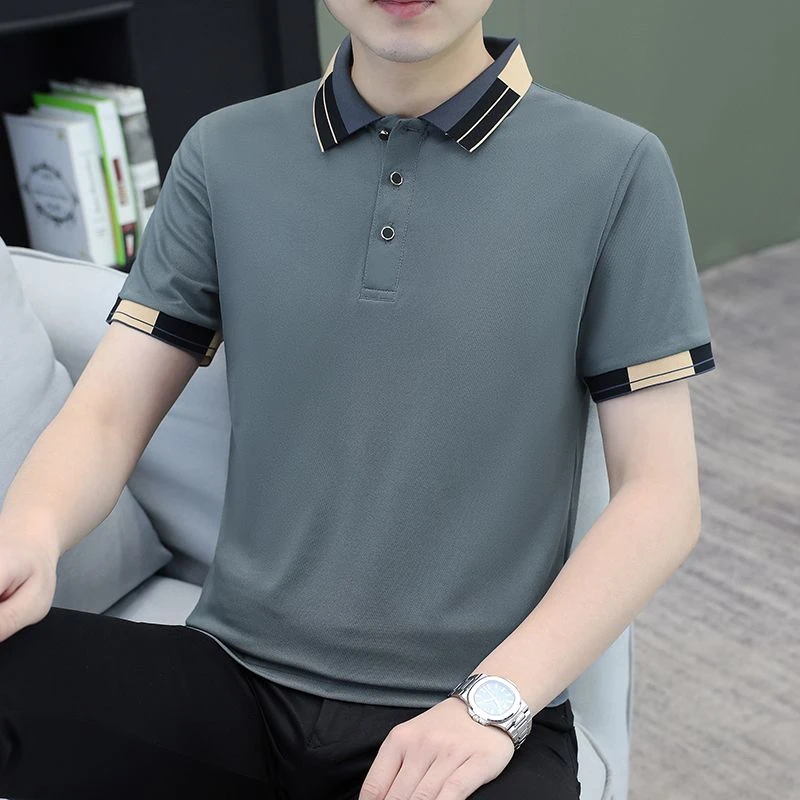 夏季新款翻领潮流男士短袖T恤商务休闲POLO半袖上衣撞色时尚体恤