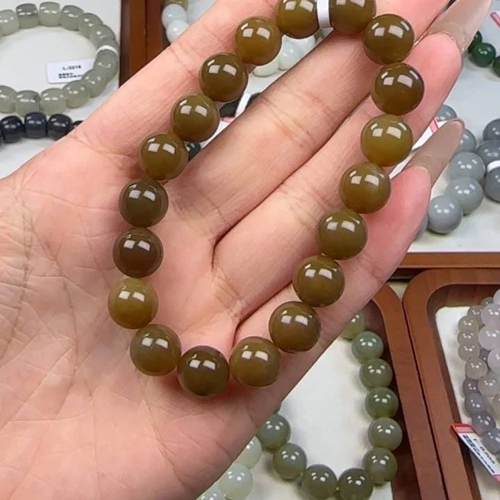 和田玉（糖玉）未镶嵌手链卡10金山红糖
