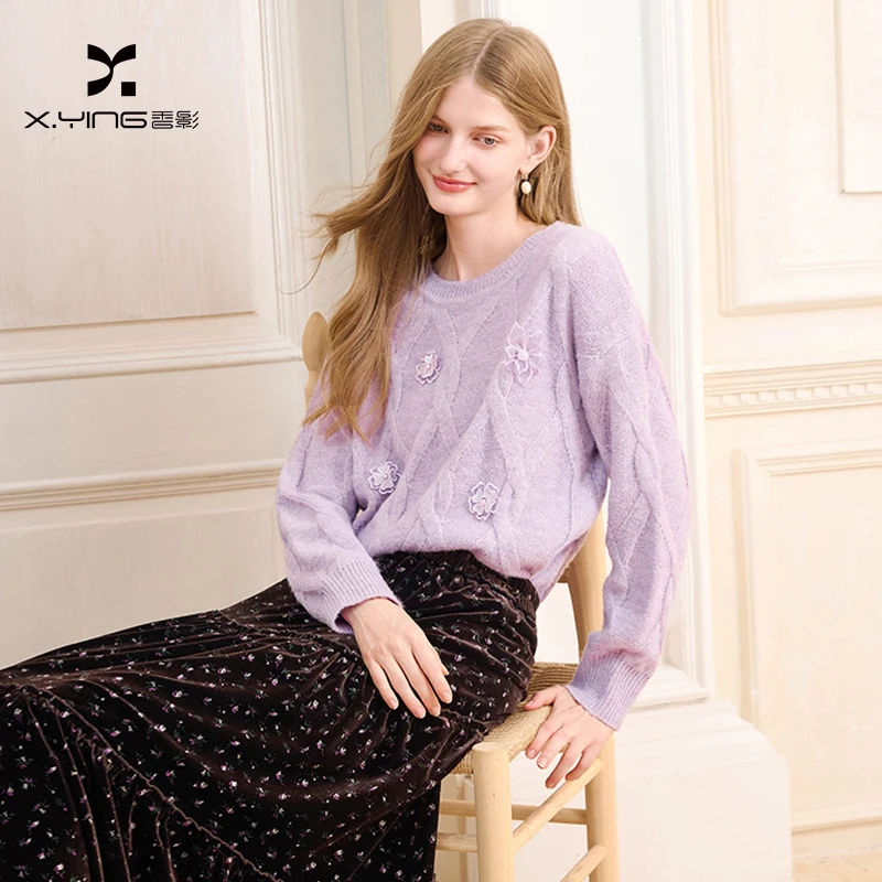 【籽言专属】M85W009毛针织衫香影立体花朵针织衫女冬季新款含羊