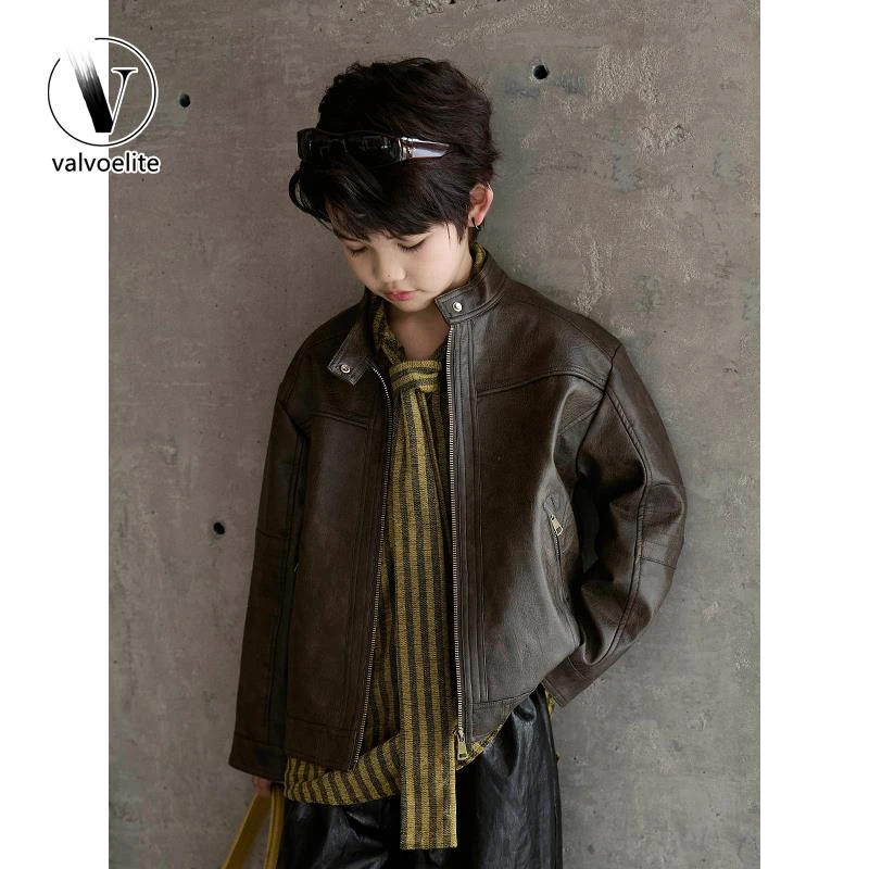 VALVOELITE男童皮衣外套秋冬款2025新款中大童痞帅炸街夹克衣服潮