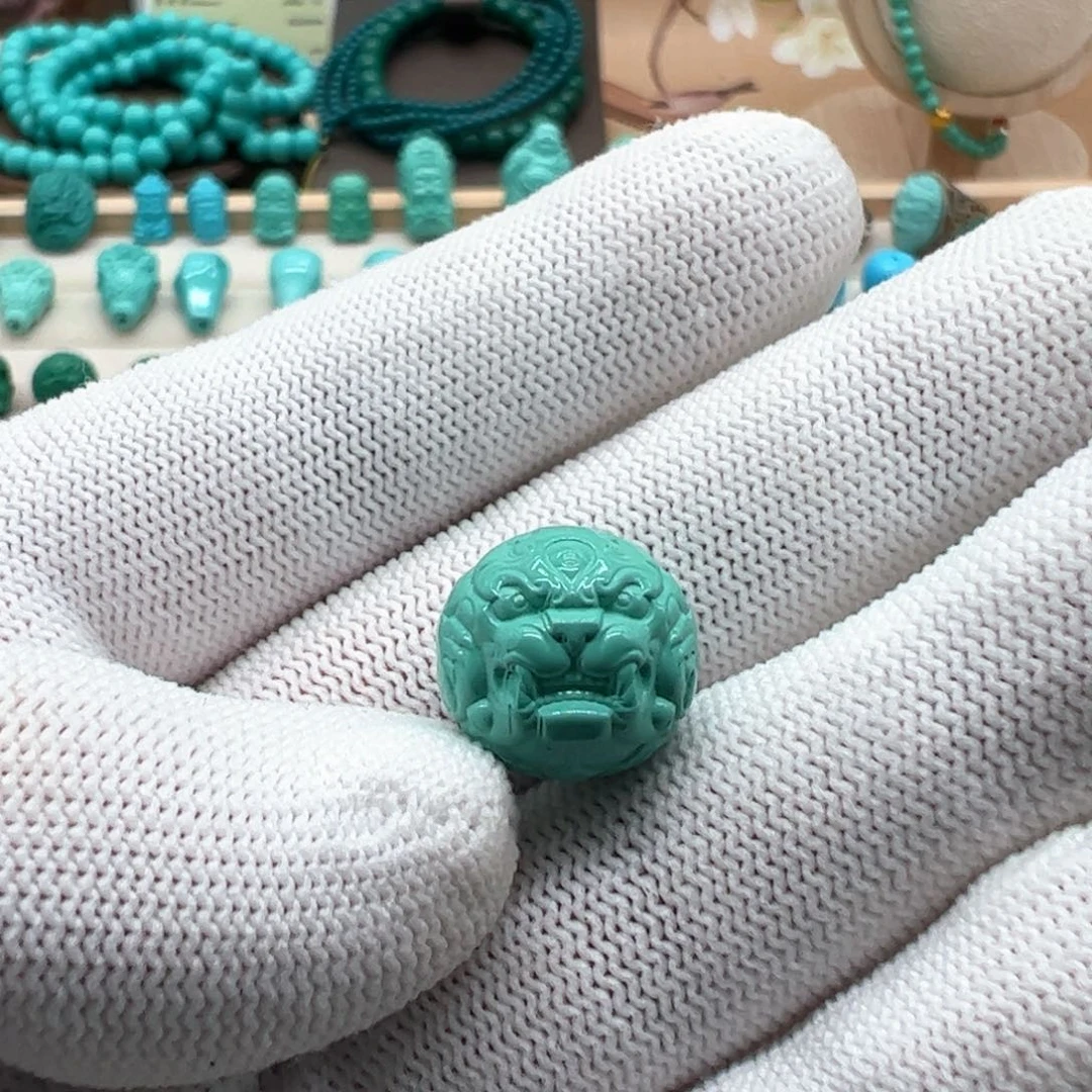 编织品天然原矿绿松貔貅珠直劲15mm