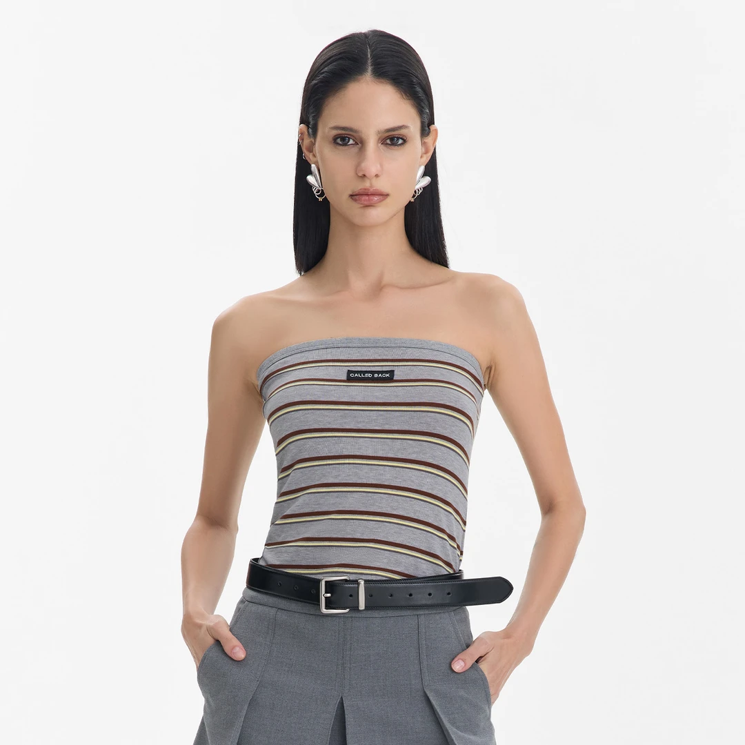 CALLED BACK【流浪晚霞】秋季新款辣妹条纹撞色无袖裹胸抹胸背心女