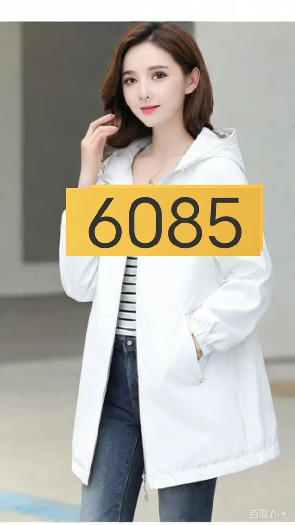 【6085】秋上新  连帽宽松女士风衣外套
