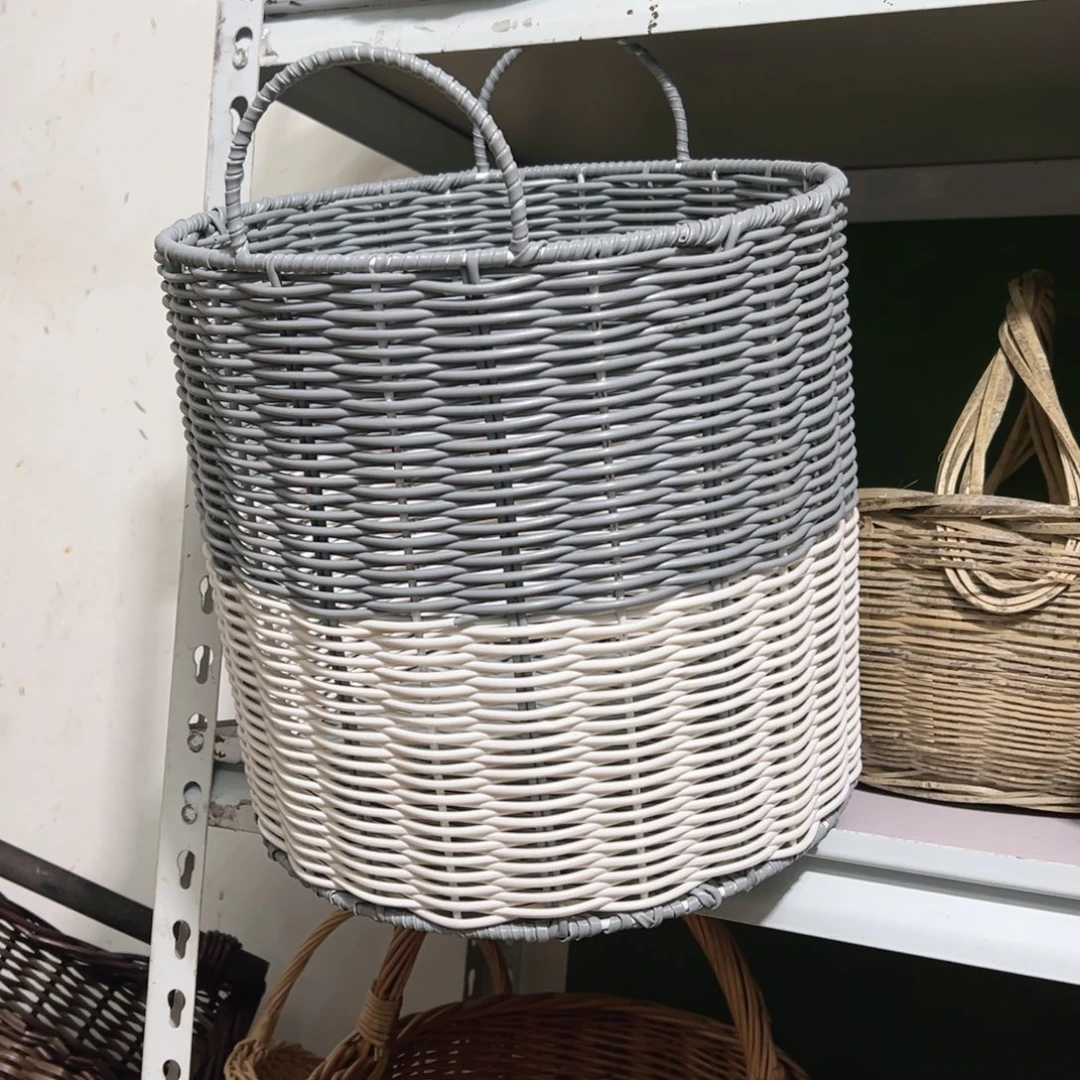 塑料灰白色圆桶双耳收纳筐