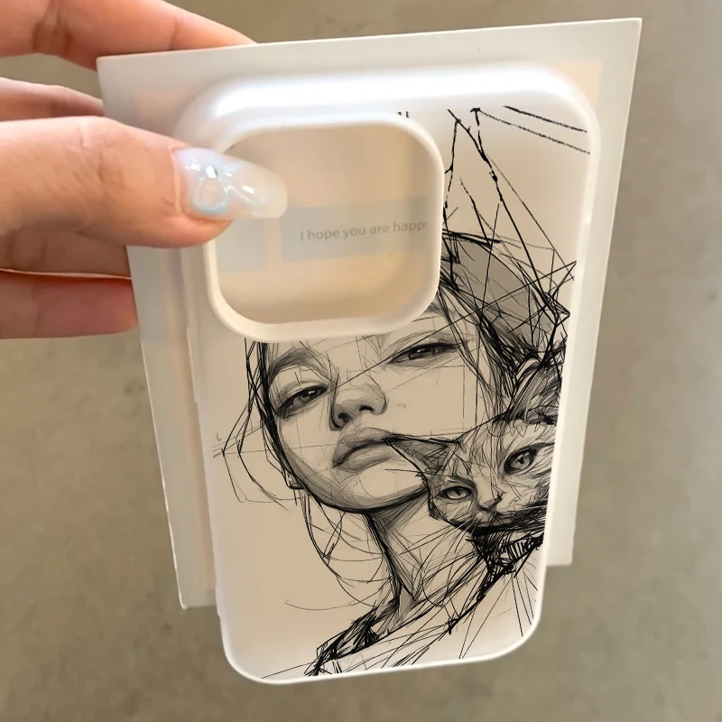 奥菲顿素描女孩与猫适用iPhone16/15promax苹果14/13手机壳1211套