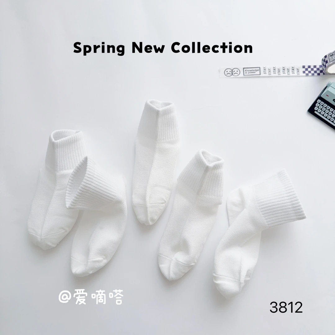 爱嘀嗒3812纯白色网眼薄棉运动短袜男女童学生袜春夏款精梳棉透气
