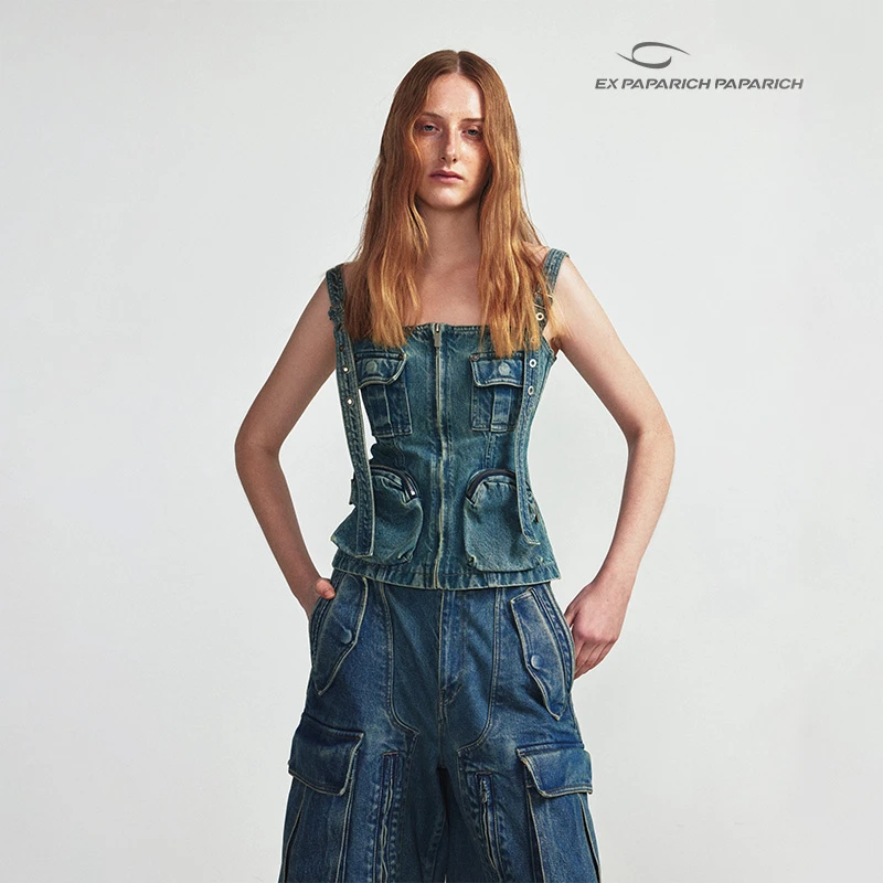 EXPAPARICHMulti-pocket工装牛仔背心-Denim Top