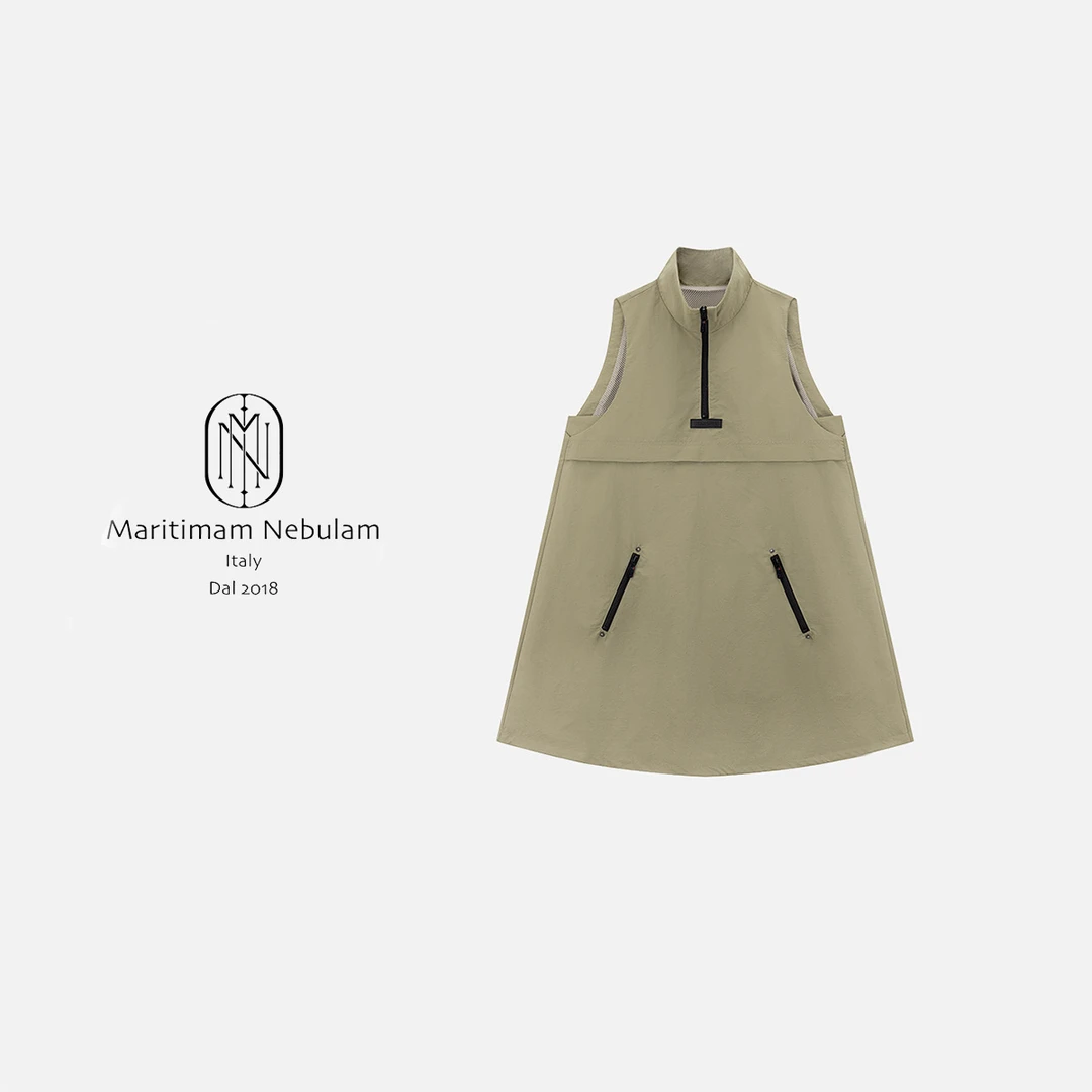 MN复古设计感半拉链连衣裙百搭立领A字裙 QZ078