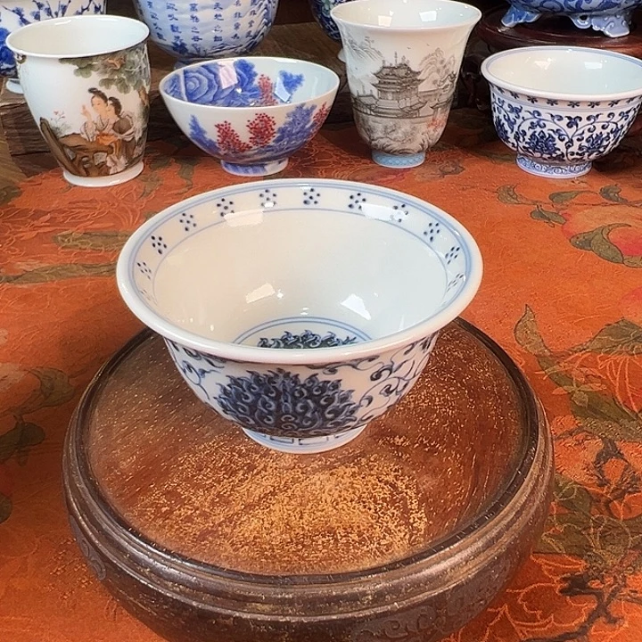 陶杯子元煦窑西番莲压手杯