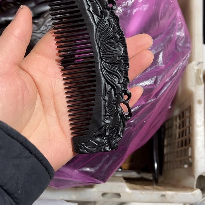 紫光檀月梳雕刻梳子双面檀木雕刻