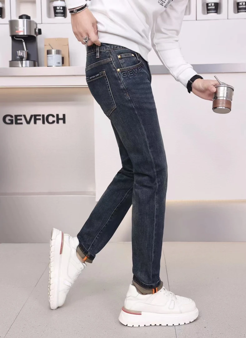 《2024秋冬5815 》修身小直筒百搭弹力蓝色时尚水洗男牛仔裤子