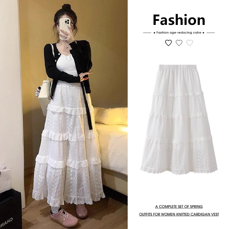 白色半身裙女春夏2025新款高腰显瘦中长款a字裙小个子蓬蓬蛋糕裙