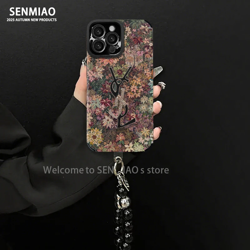 花海金属装饰适用华为mate60苹果17vivo小米oppo手链手机壳女